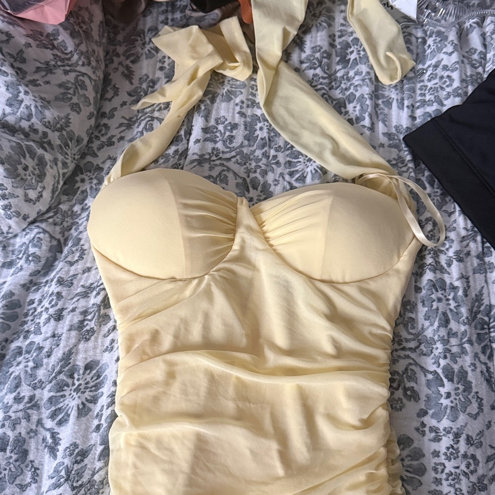 Windsor Yellow mini halter dress
